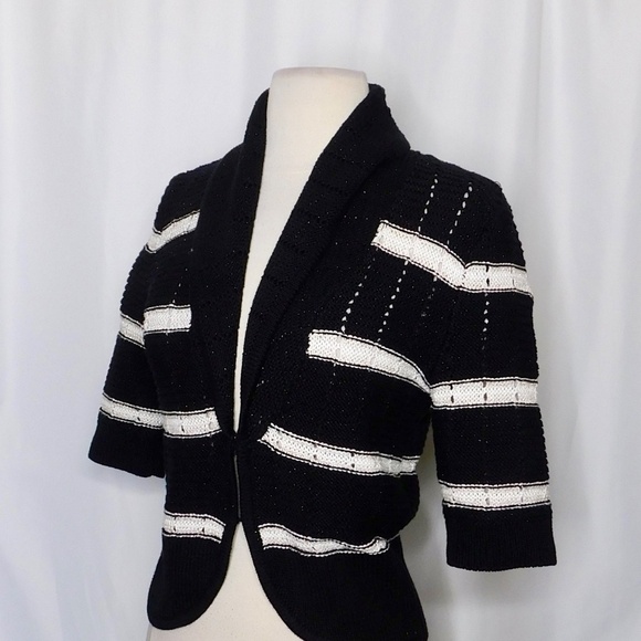 WHBM Striped Shawl Cardigan Sweater Metallic White House Black Market Small - Picture 5 of 10